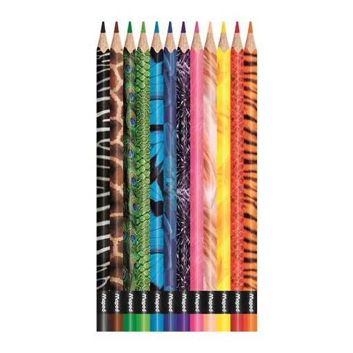 Színes ceruza készlet, háromszögletű, MAPED "Color'Peps Animal", 12 különböző szín