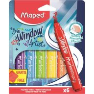   Ablakfilc készlet, vastag, törlőkendővel, 5 mm, MAPED "Marker'Peps", 6 különböző szín
