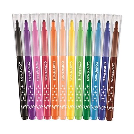 Filctoll készlet, 1-3,6 mm, kimosható, MAPED "Color'Peps Long Life", 12 különböző szín