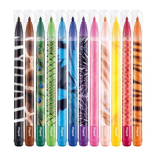 Filctoll készlet, 2,8 mm, kimosható, MAPED "Color'Peps Animals", 12 különböző szín