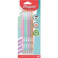   Grafitceruza radírral, HB, háromszögletű, MAPED "Black'Peps Glitter Deco", vegyes pasztell színek