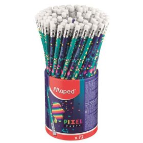   Grafitceruza radírral, ceruzatartó, HB, háromszögletű, MAPED "Pixel Party", 72 darab