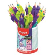   Írástanuló grafitceruza radírral, ceruzatartó, HB, háromszögletű, ceruzafogóval, MAPED "Kidy Learn", vegyes színek