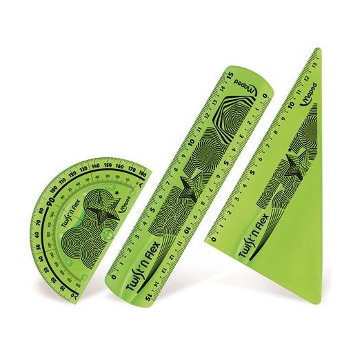 Vonalzókészlet, műanyag, törhetetlen, 3 darabos, MAPED "Twist'n Flex"