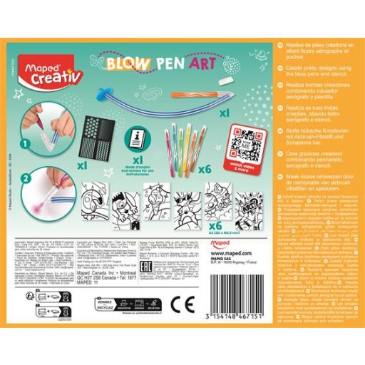Fújós filctoll készlet, MAPED CREATIV, "Blow pen Art", csíkozás