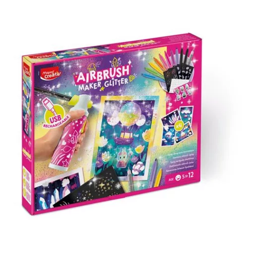 Kreatív festékszóró készlet, csillámos, MAPED CREATIV "Airbrush Maker Glitter"
