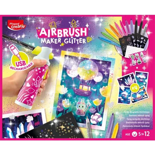 Kreatív festékszóró készlet, csillámos, MAPED CREATIV "Airbrush Maker Glitter"