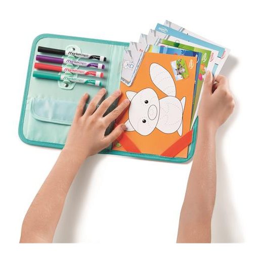 Kreatív készségfejlesztő tábla, átlátszó, törölhető, utazótáskával, MAPED CREATIV, "Travel Board", állati móka