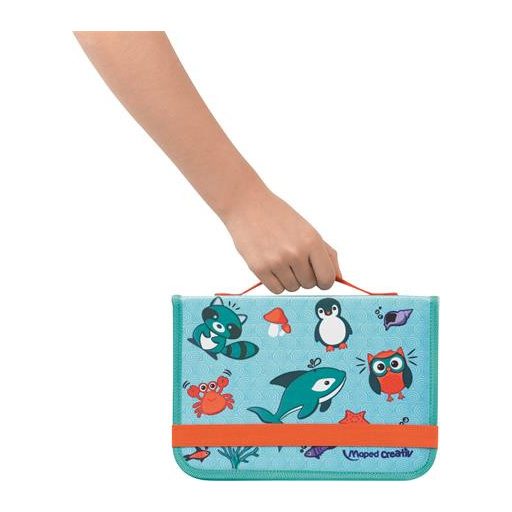 Kreatív készségfejlesztő tábla, átlátszó, törölhető, utazótáskával, MAPED CREATIV, "Travel Board", állati móka