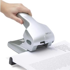   Lyukasztó, nagyteljesítményű, kétlyukú, 65 lap, fém, RAPESCO "Zero 65", ezüst