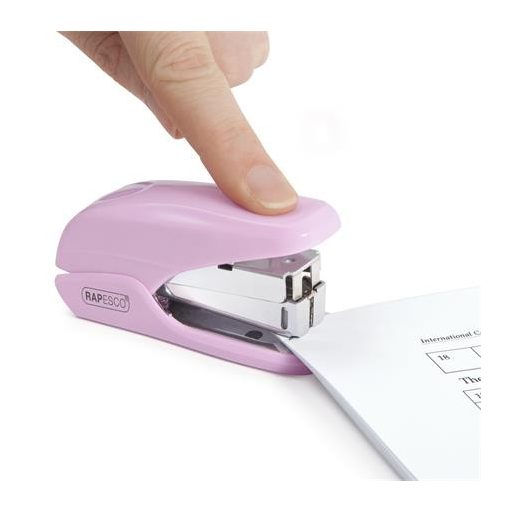 Tűzőgép, 24/6, 26/6, 20 lap, könnyített tűzés, RAPESCO "X5-Mini Less Effort", világos rózsaszín