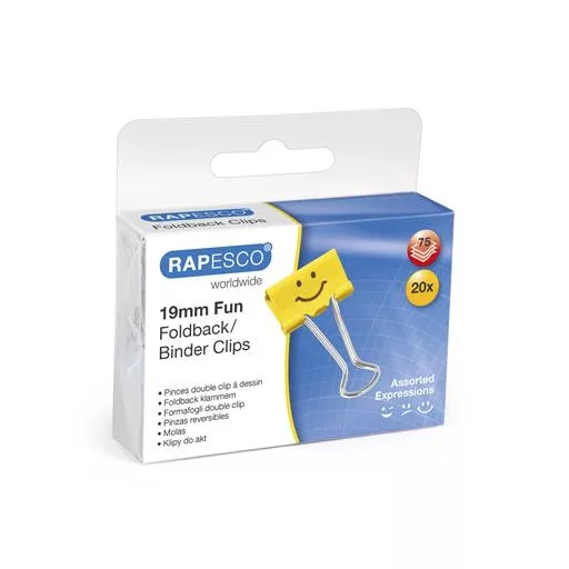 Bindercsipesz, 19 mm, RAPESCO "Fun", sárga