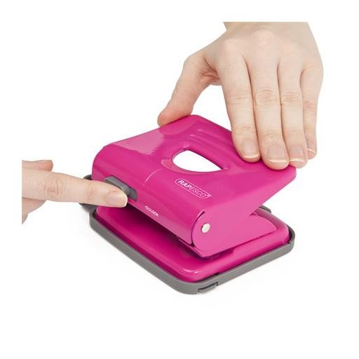 Lyukasztó, kétlyukú, 25 lap, fém, RAPESCO "825", pink