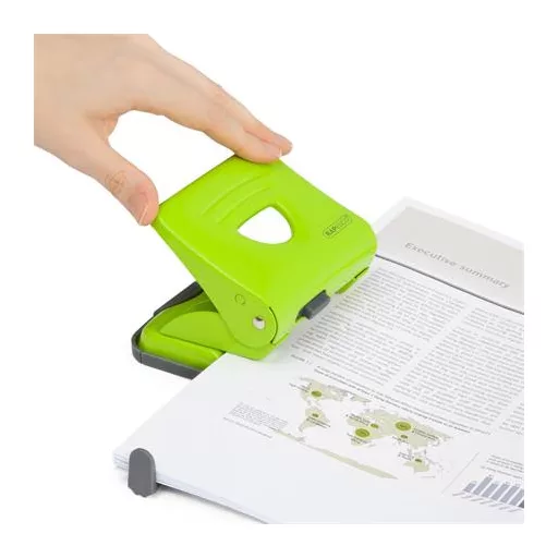 Lyukasztó, kétlyukú, 25 lap, fém, RAPESCO "825", zöld