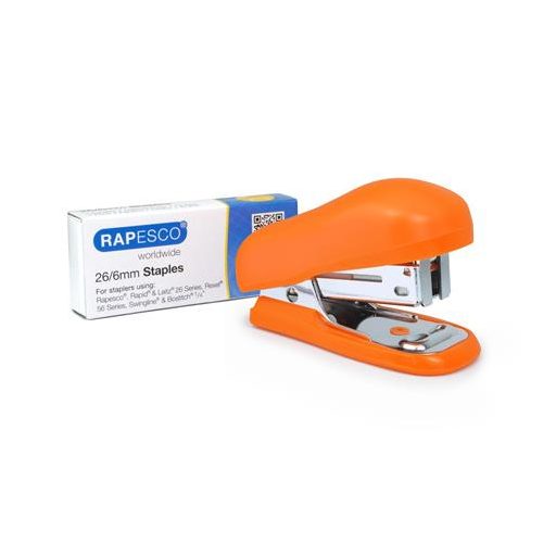 Tűzőgép, 24/6, 26/6, 12 lap, RAPESCO "Bug Mini", narancs