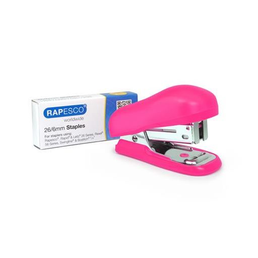 Tűzőgép, 24/6, 26/6, 12 lap, RAPESCO "Bug Mini", pink