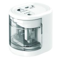   Hegyező, kétlyukú, asztali, elemes, USB töltővel, RAPESCO"PS12-USB", fehér