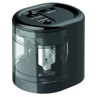   Hegyező, kétlyukú, asztali, elemes, USB töltővel, RAPESCO"PS12-USB", fekete