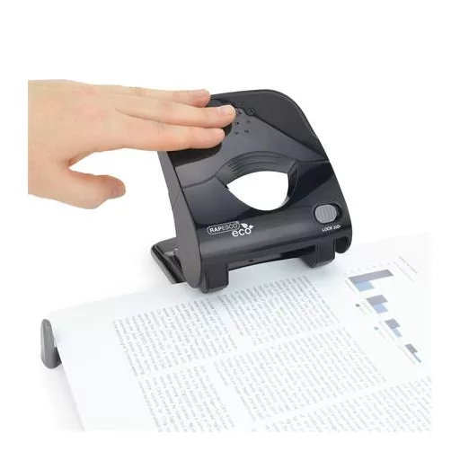 Lyukasztó, kétlyukú, 30 lap, könnyített lyukasztás, RAPESCO "ECO X5", fekete
