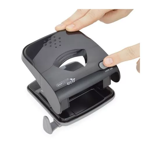 Lyukasztó, kétlyukú, 30 lap, könnyített lyukasztás, RAPESCO "ECO X5", fekete