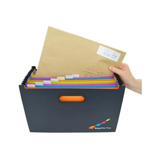Harmonika irattartó, A4+, PP, 13 rekeszes, RAPESCO "SupaFile Plus", fekete