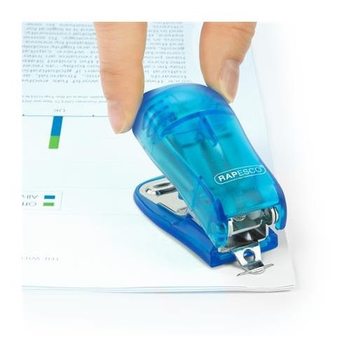 Tűzőgép és lyukasztó szett 24/6, 26/6, 12 lap, RAPESCO, átlátszó kék, tűzőkapoccsal