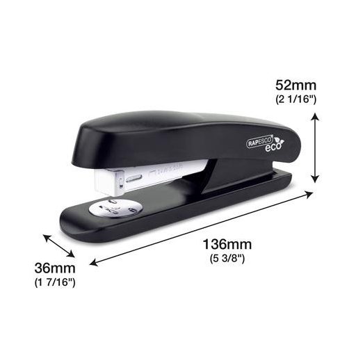 Tűzőgép, 24/6, 26/6, 20 lap, RAPESCO "Eco GRS Recycled Half-Strip", fekete