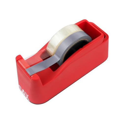 Csomagolószalag adagoló, asztali, csomagolószalaggal, SAX "729", piros