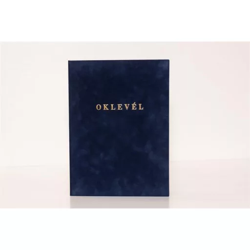 Oklevéltartó, A4, exkluzív, plüss, aranyozva, kék