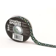   Szatén szalag, 15 mm x 22 m, sötétzöld vegyes pötyökkel