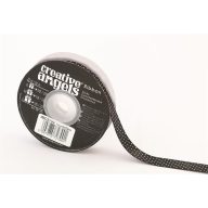 Szatén szalag, 15 mm x 22 m, fekete fehér pötyökkel