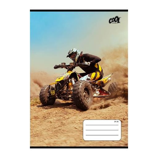 Füzet, tűzött, A5, vonalas, 32 lap, 4-8. osztály, COOL BY VICTORIA "Motocross", "21-32"