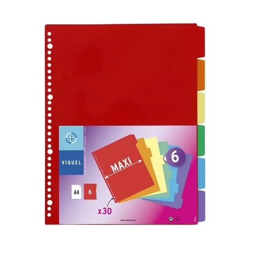 Regiszter, műanyag, A4 Maxi, 6 részes, VIQUEL