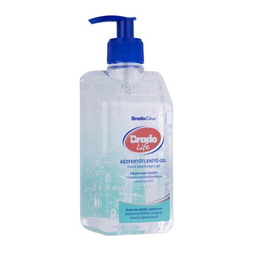 Kézfertőtlenítő gél, alkoholos, pumpás, 500 ml, BRADOLIFE