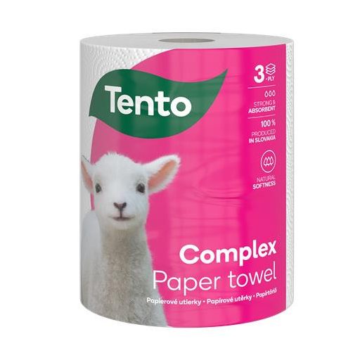 Háztartási papírtörlő, tekercses, 3 rétegű, 220 lap, TENTO "Complex", fehér