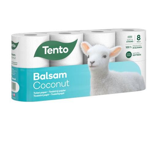 Toalettpapír, 3 rétegű, kistekercses, 8 tekercs, TENTO "Balsam Coconut", fehér