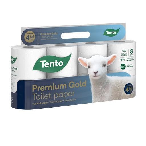 Toalettpapír, 4 rétegű, kistekercses, 8 tekercs, TENTO "Prémium Gold", fehér
