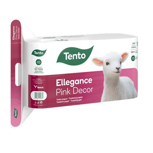Toalettpapír, 3 rétegű, kistekercses, 16 tekercs, TENTO "Ellegance Pink Decor", fehér
