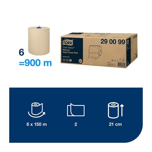 Kéztörlő, tekercses, 2 rétegű, H1 rendszer, Advanced, TORK "Matic", natúr