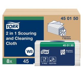   Súroló- és tisztítókendő, 2in1, újrafelhasználható, 1 rétegű, 360 lap, W8 rendszer, TORK, fehér