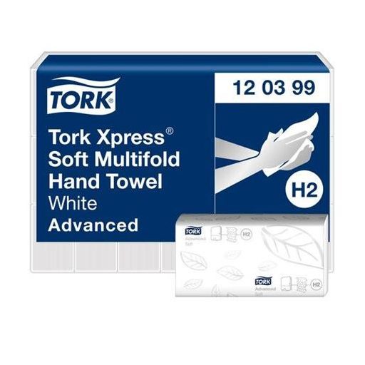 Kéztörlő, Interfold, 2 réteg, 136 lap, H2 rendszer, Advanced, TORK "Xpress Soft Multifold", fehér