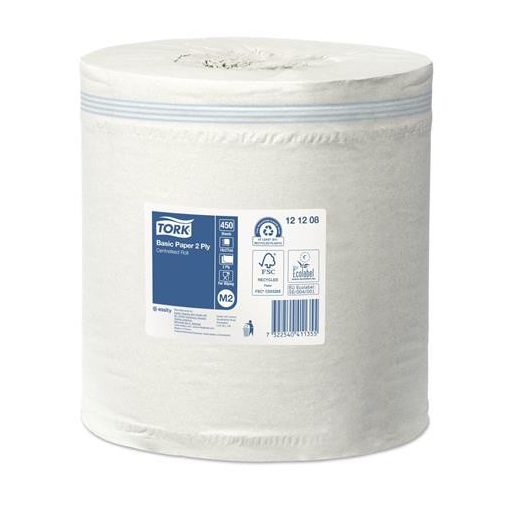 Kéztörlő, tekercses, belsőmag-adagolás, 2 rétegű, M2 rendszer, Universal, TORK, fehér