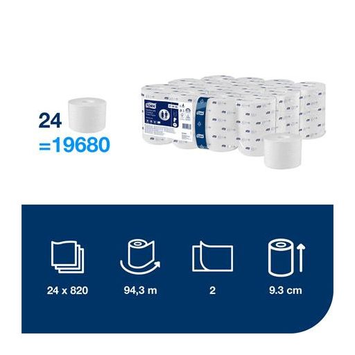 Toalettpapír, belsőmag nélküli, T7 rendszer, 2 rétegű, 13,1 cm átmérő, Advanced, TORK "OptiServe", fehér