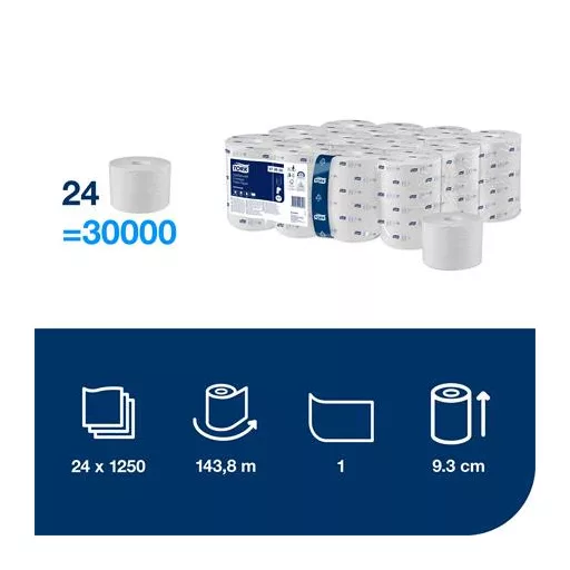 Toalettpapír, belsőmag nélküli, T7 rendszer, 1 rétegű, 13,1 cm átmérő, Universal, TORK "OptiServe", fehér