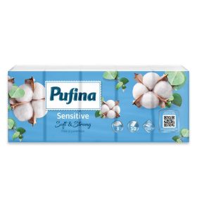   Papír zsebkendő, 3 rétegű, 10x10 db, PUFINA "Sensitive"