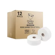   Toalettpapír, bambusz, 2 rétegű, nagytekercses, 18 cm átmérő, 150 m/tekercs, 12 tekercs, CHEEKY PANDA, fehér