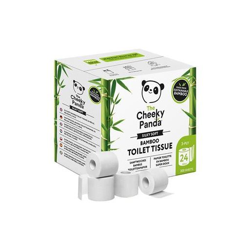 Toalettpapír, bambusz, 3 rétegű, kistekercses, 24 tekercs, CHEEKY PANDA, fehér