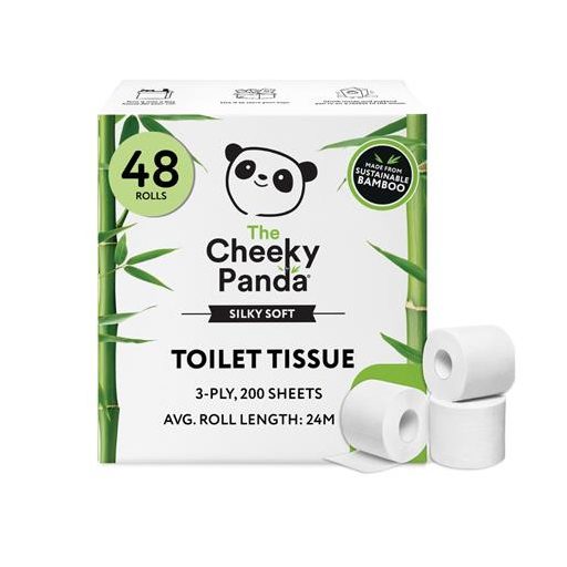 Toalettpapír, bambusz, 3 rétegű, kistekercses, 48 tekercs, CHEEKY PANDA, fehér