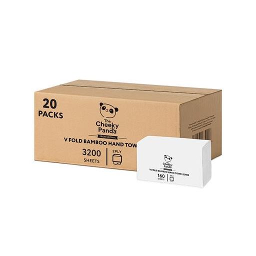 Kéztörlő, bambusz, V hajtogatott, 2 rétegű, 160 lap, 21,5x22,5 cm, CHEEKY PANDA, fehér