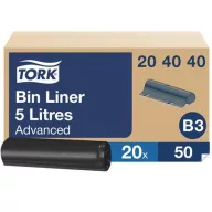   Hulladékgyűjtő zsák, 5 l, B3 rendszer, 20 x 50 db, TORK, fekete